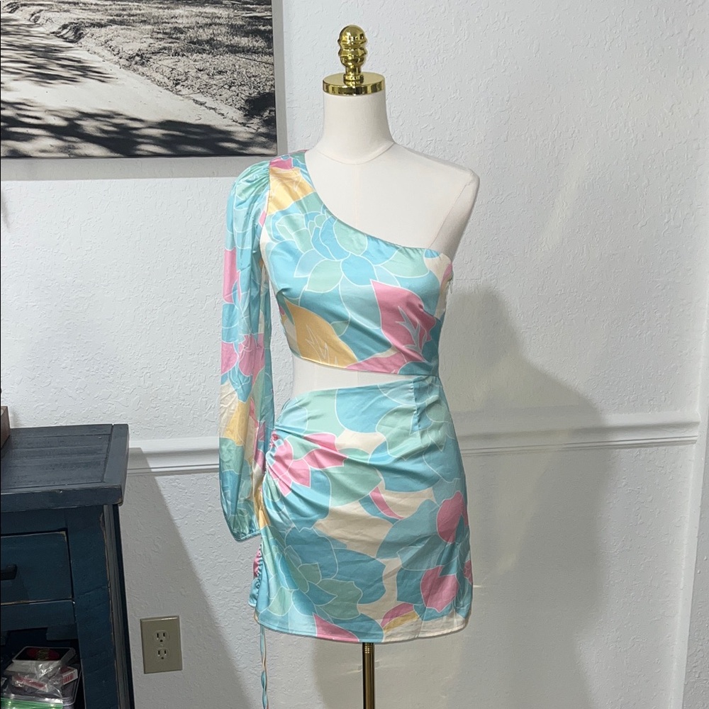 American Threads One Shoulder Dress - Multicolor Floral O. Vianca NWT